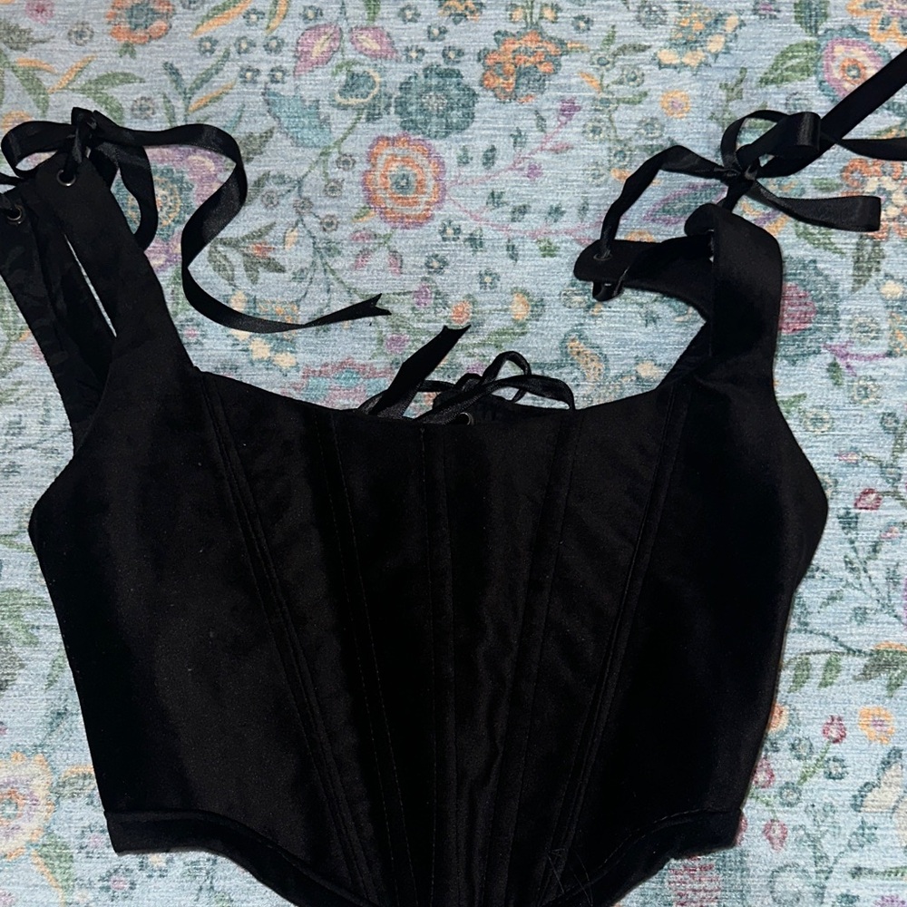 Black Lace-Up Corset Top